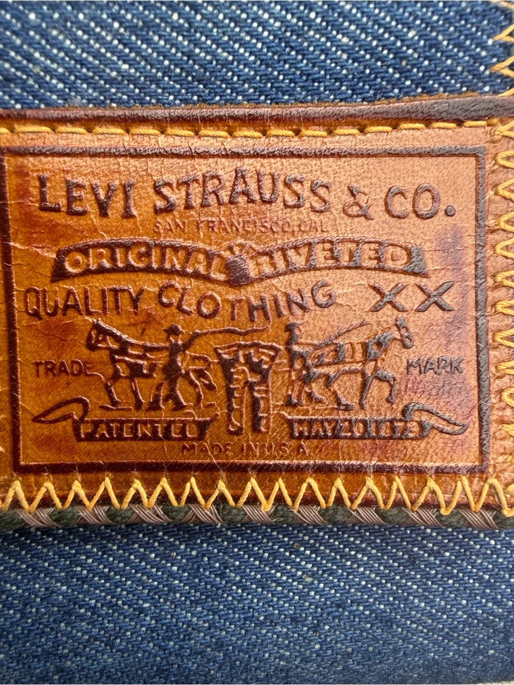 Vtg Levi Strauss & Co Denim Brown Leather Bifold Wallet w/Coin Purse